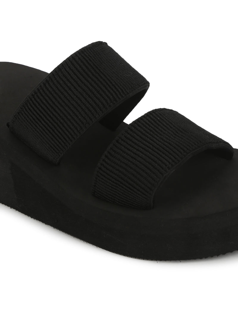 Black EVA Mid Heel Slip On Wedges