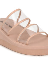 Beige PVC Wedges With Wide Clear Straps