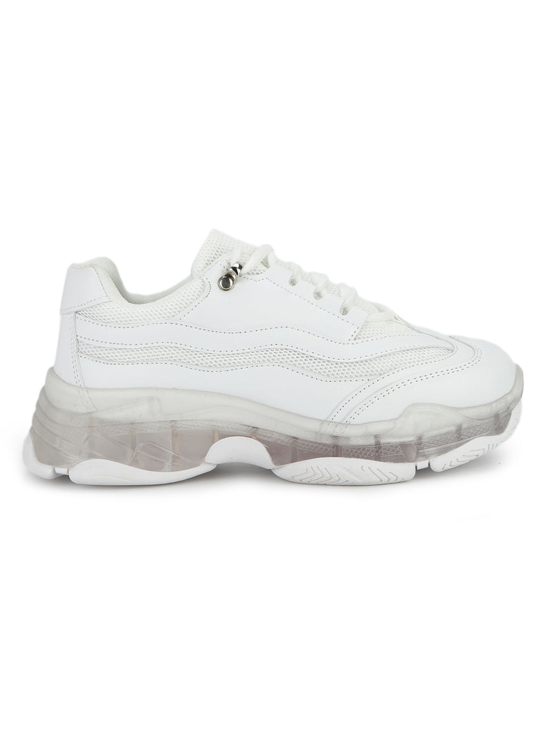 White PU Bubble Lace-Up Sneakers