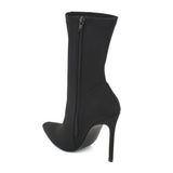 Black Lycra Pointed Toe Ankle Boot