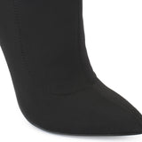 Black Lycra Pointed Toe Ankle Boot