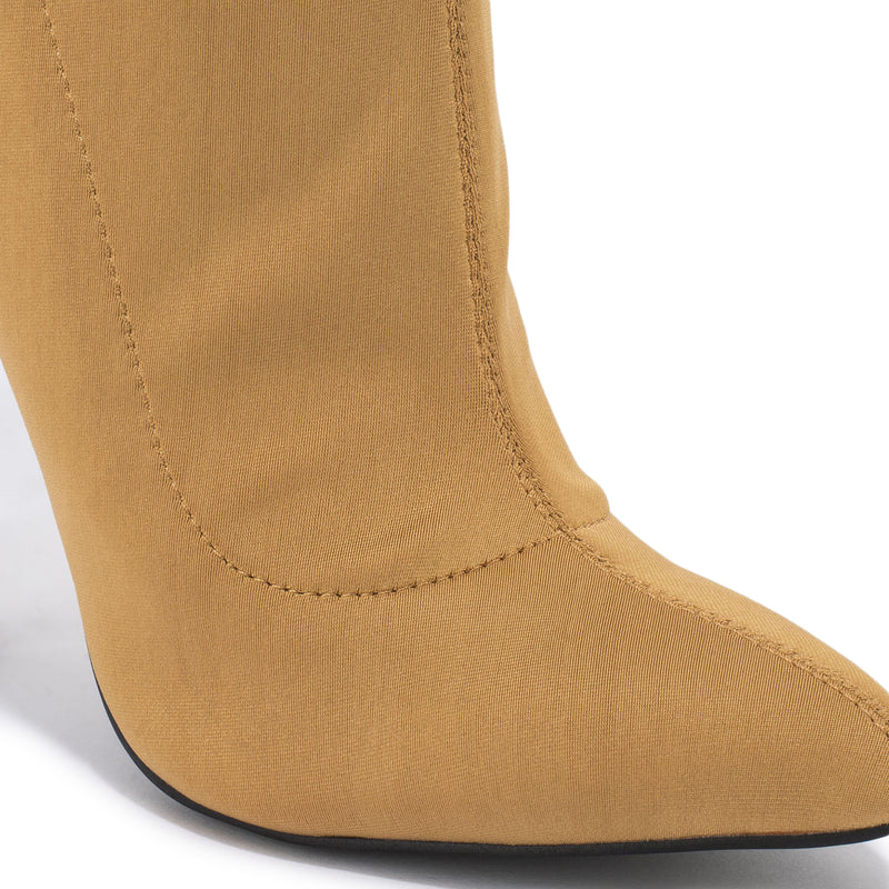 Yellow Lycra Pointed Toe Ankle Boot