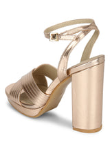 Rose Gold Pu Crossover Ankle Strap Block Heels