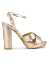 Rose Gold Pu Crossover Ankle Strap Block Heels