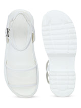 White PU Perspex Cleated Bottom Ankle Strap Platform Block Heels