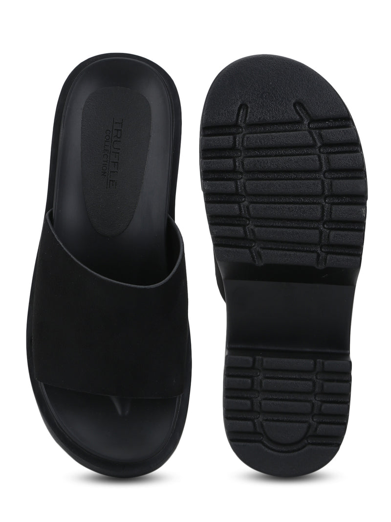 Black Micro Slip-on Cleated Bottom Platform Block Heels