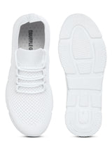 White Knitted Laced Up Sneakers