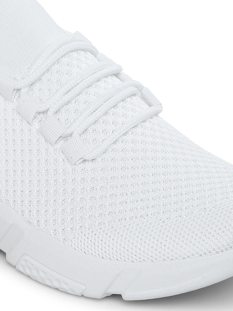 White Knitted Laced Up Sneakers
