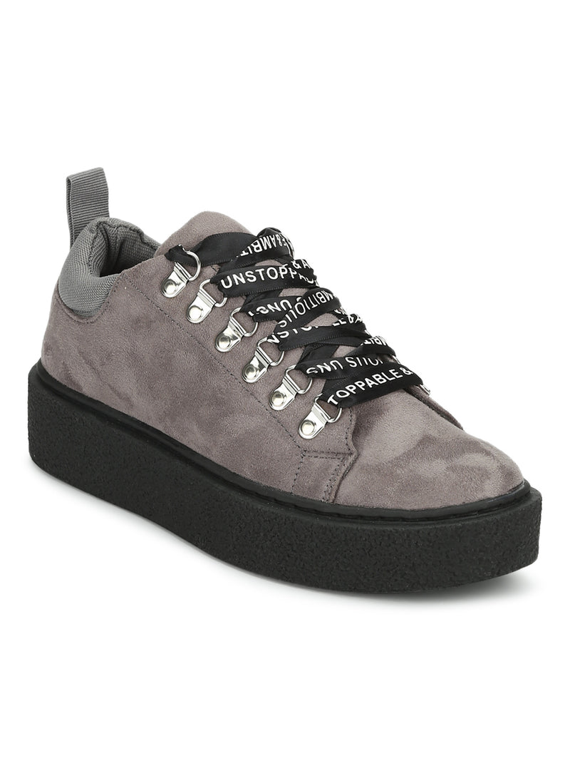 Grey Suede Lace-Up Sneakers