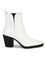 White PU Low Block Heel Ankle Boots