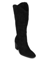 Black Micro Long Block Heel Boots