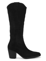 Black Micro Long Block Heel Boots