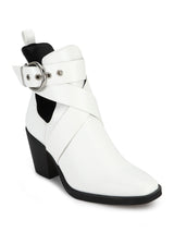 White Box Ankle Buckle Belt Block Heel Ankle Boots