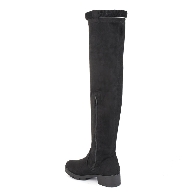 Black Over The Knee Chunky Flat Boots