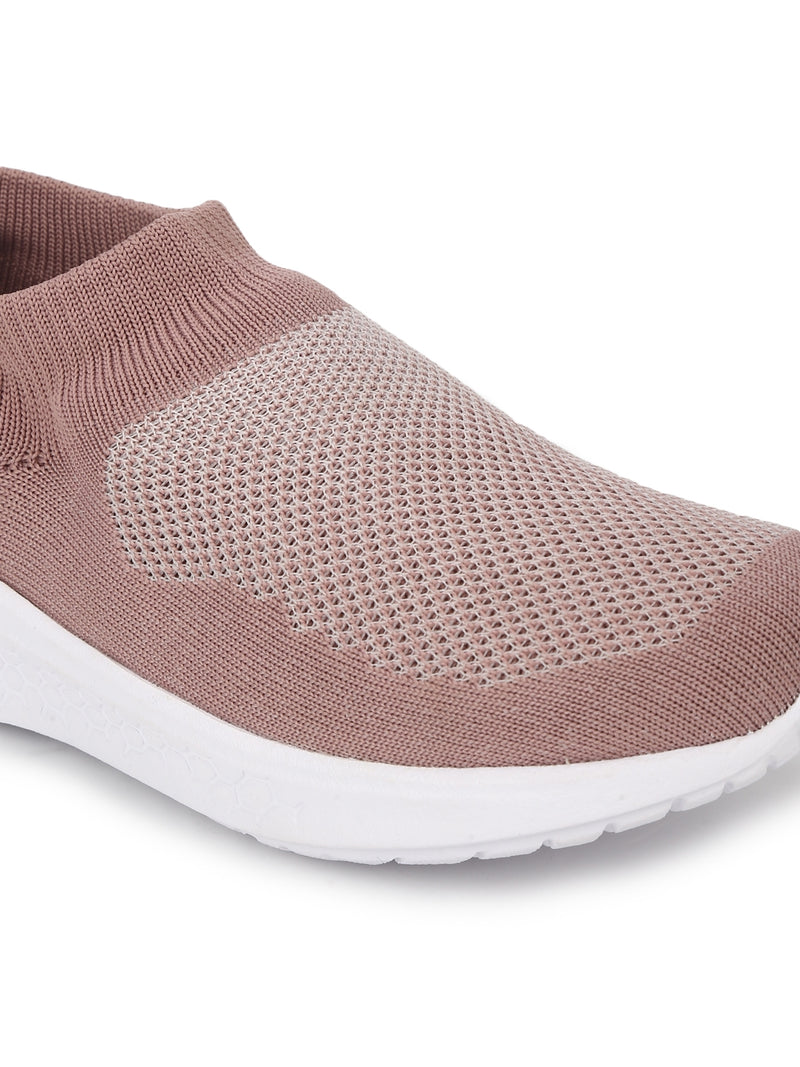 Peach Knitted Slip On Sneakers