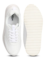 White PU Lace-Up Flatform Sneakers