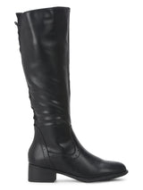 Black PU Back Lace Calf Length Boots