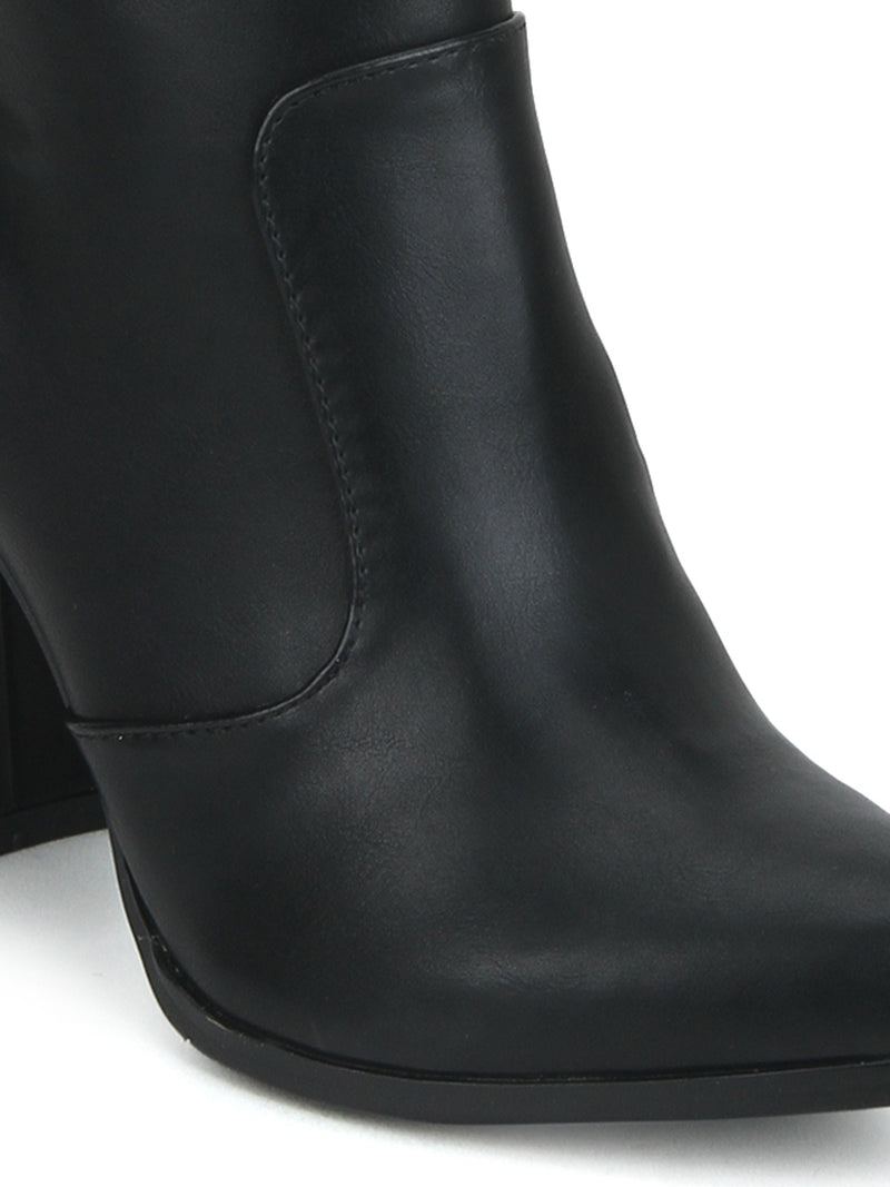 Black Pu Stud Detail Block Heel Boots