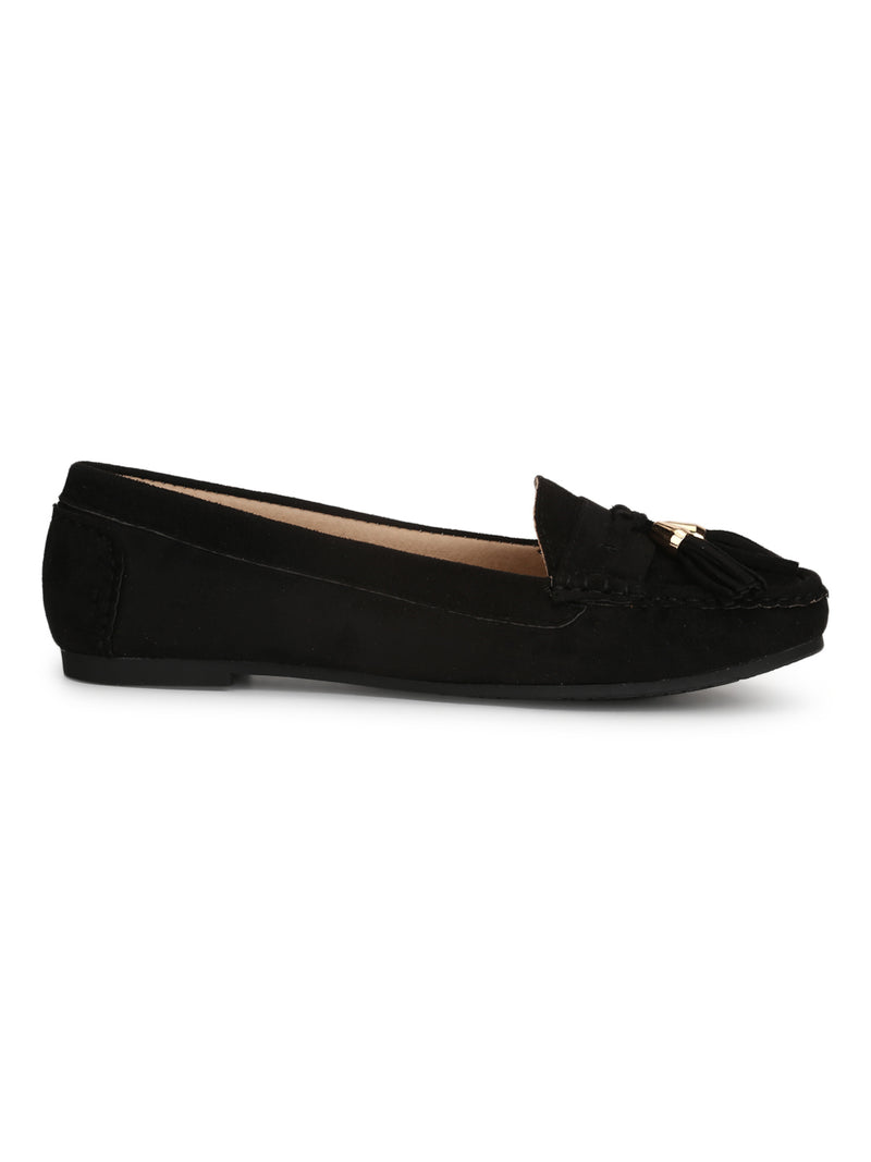 Black Micro Tassel Loafer Flats