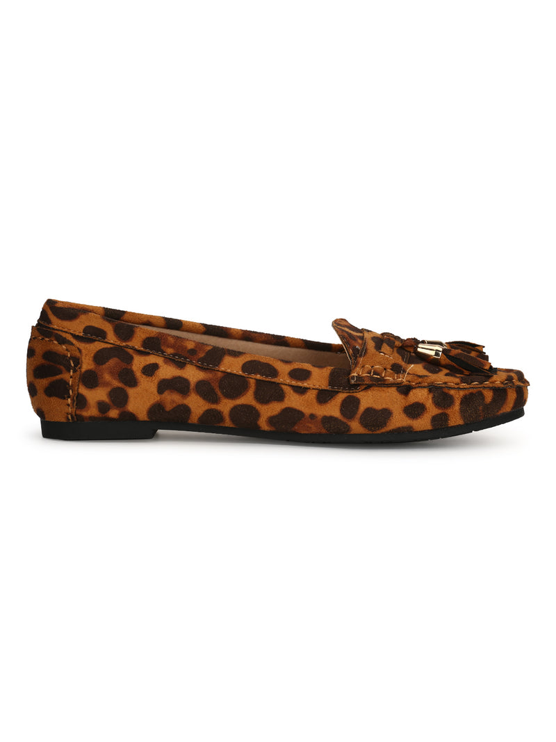 Leopard Micro Tassel Loafer Flats