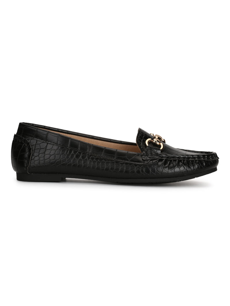 Black Croc Mat PU Loafer Flats