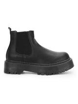 Black PU Elastic Slip-On Ankle Boots