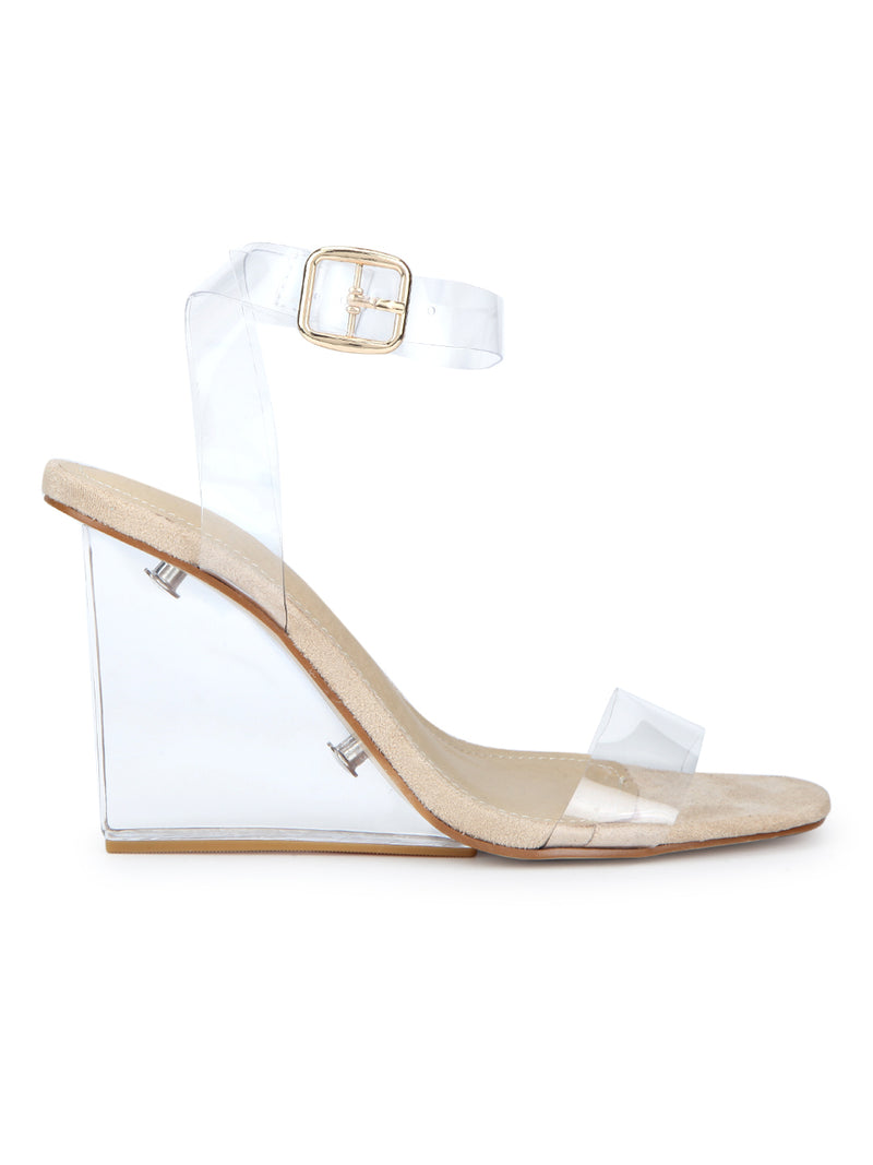 Nude Micro Ankle Strap Perspex Wedges