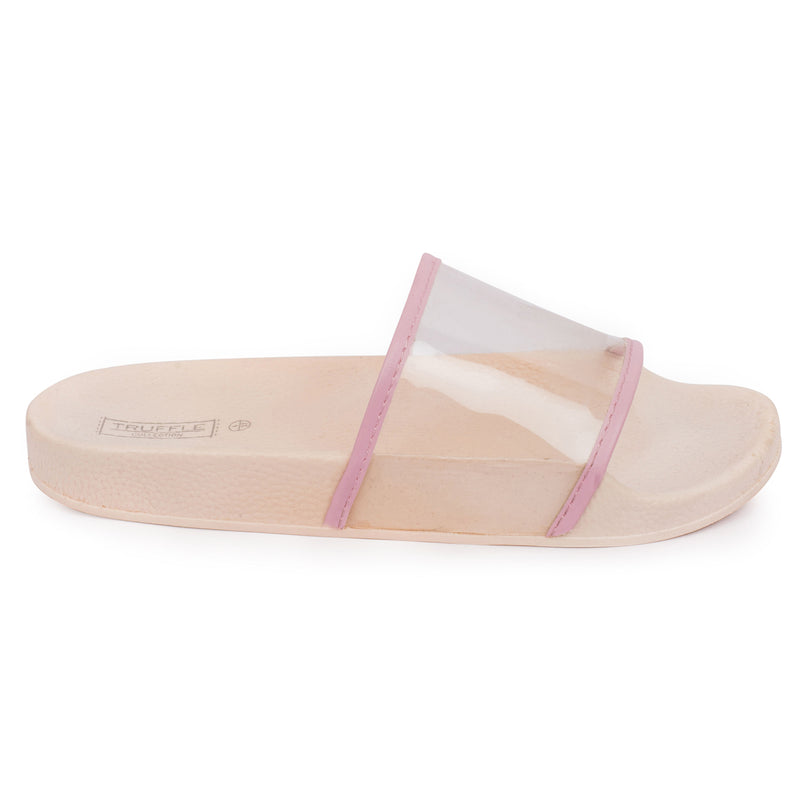 Pink Perspex Strap Flat Sliders