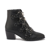 Black Synthetic Buckle Stud Detail Ankle Boot