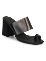 Black PU Slip-on Block Heels