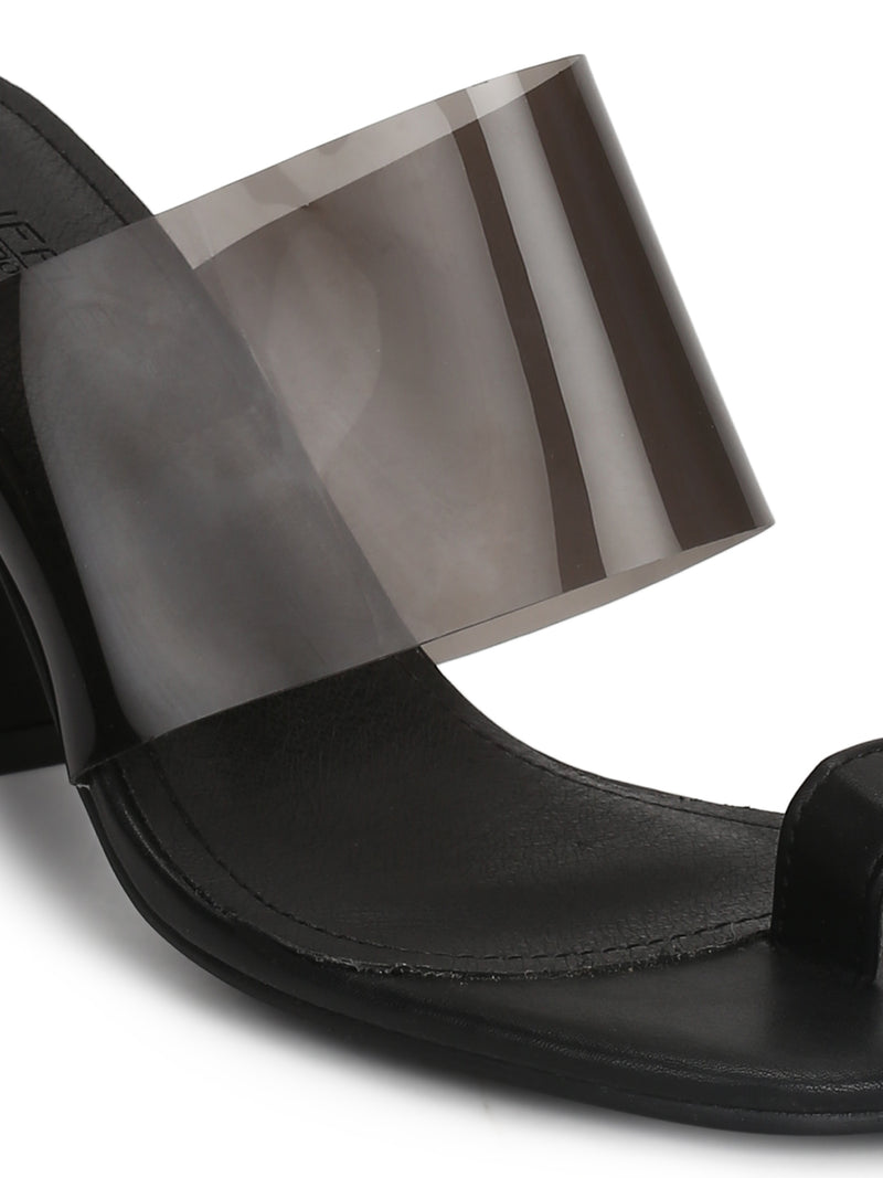 Black PU Slip-on Block Heels