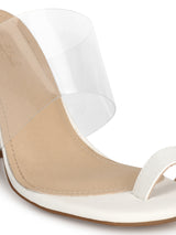 White PU Slip-on Block Heels
