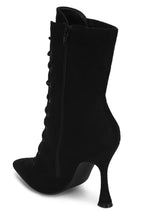 Black Micro Front Lace Up Ankle Length Boots