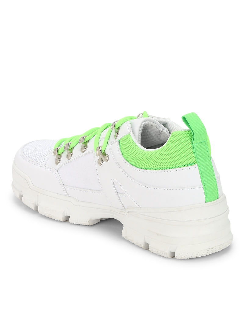 White PU Neon Lace-Up Men Sneakers