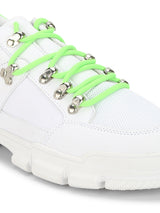 White PU Neon Lace-Up Men Sneakers