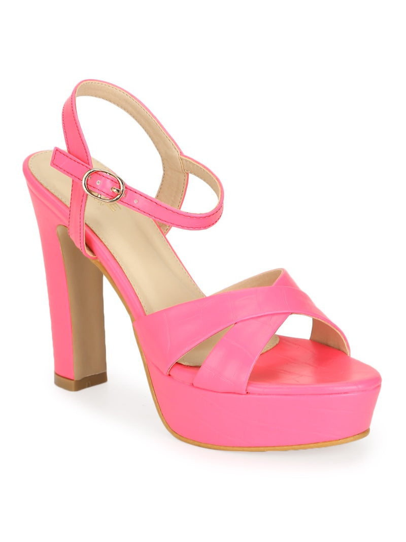 MARCELLE Chunky Platform Lace Up Heels - Pink – AJ VOYAGE