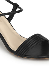 Black PU Sandals With Slip On Straps