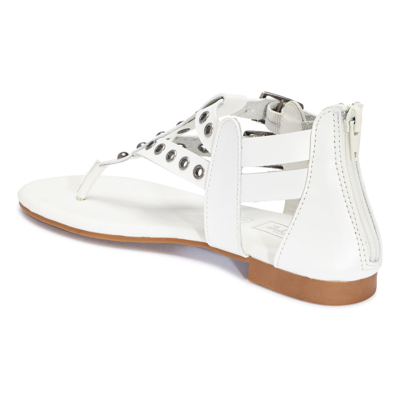 White Flat Studded Double Buckle Sandal