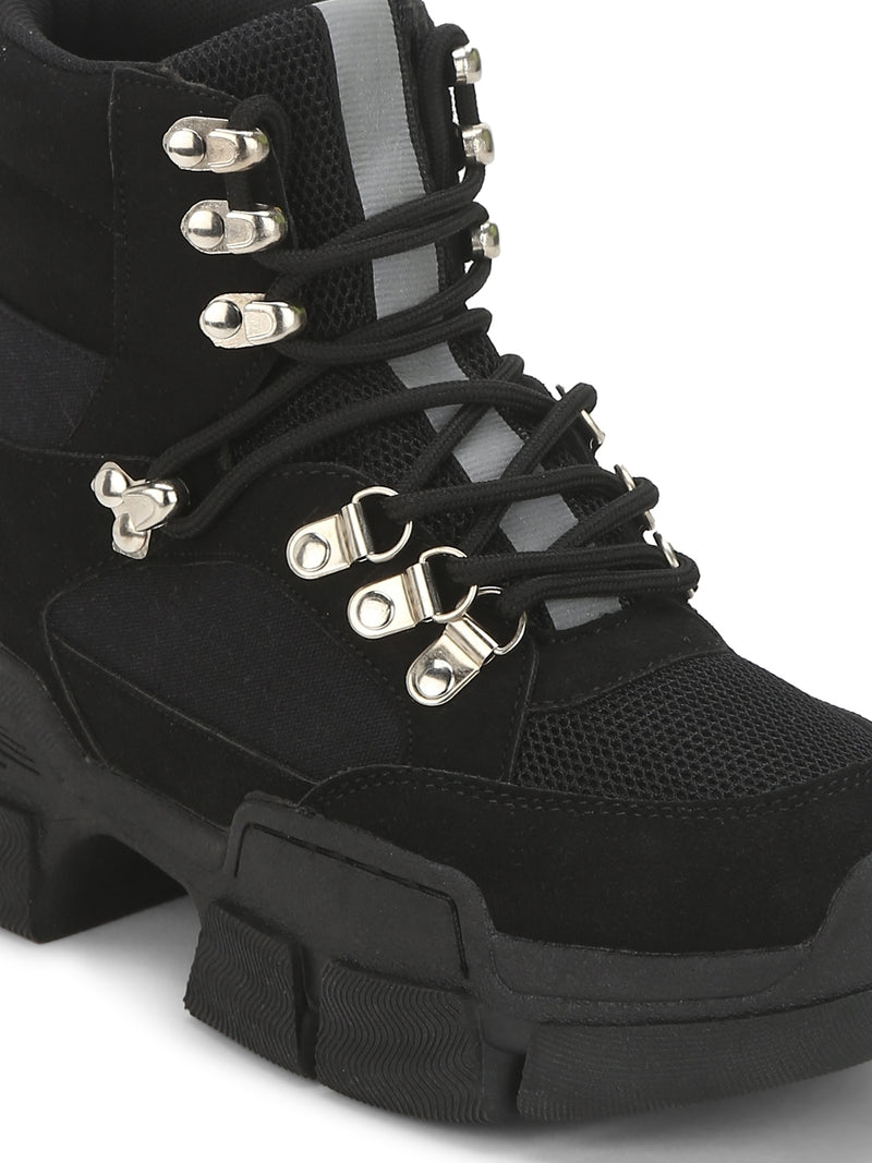 Black Micro Heeled Lace-Up Sneakers
