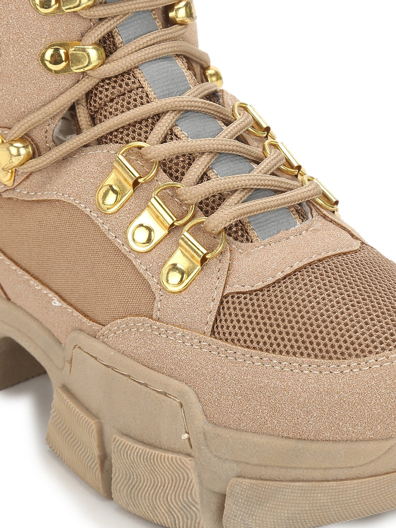 Sand Micro Heeled Lace-Up Sneakers
