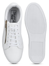 White PU Lace-Up Men Sneakers