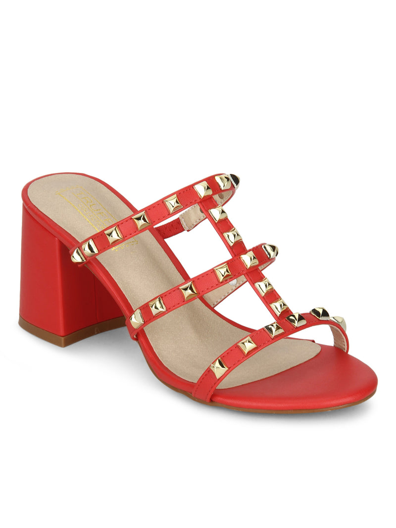 Red Pu Studded Block Heels