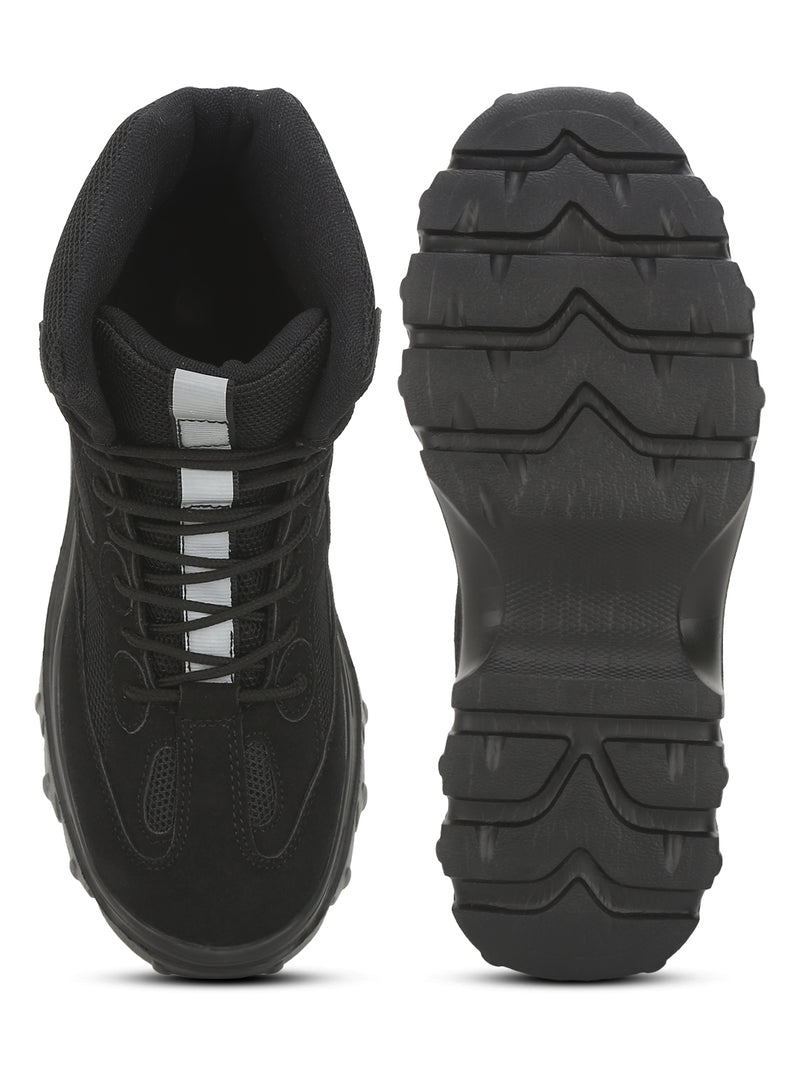 Black Micro Lace-Up Sneakers