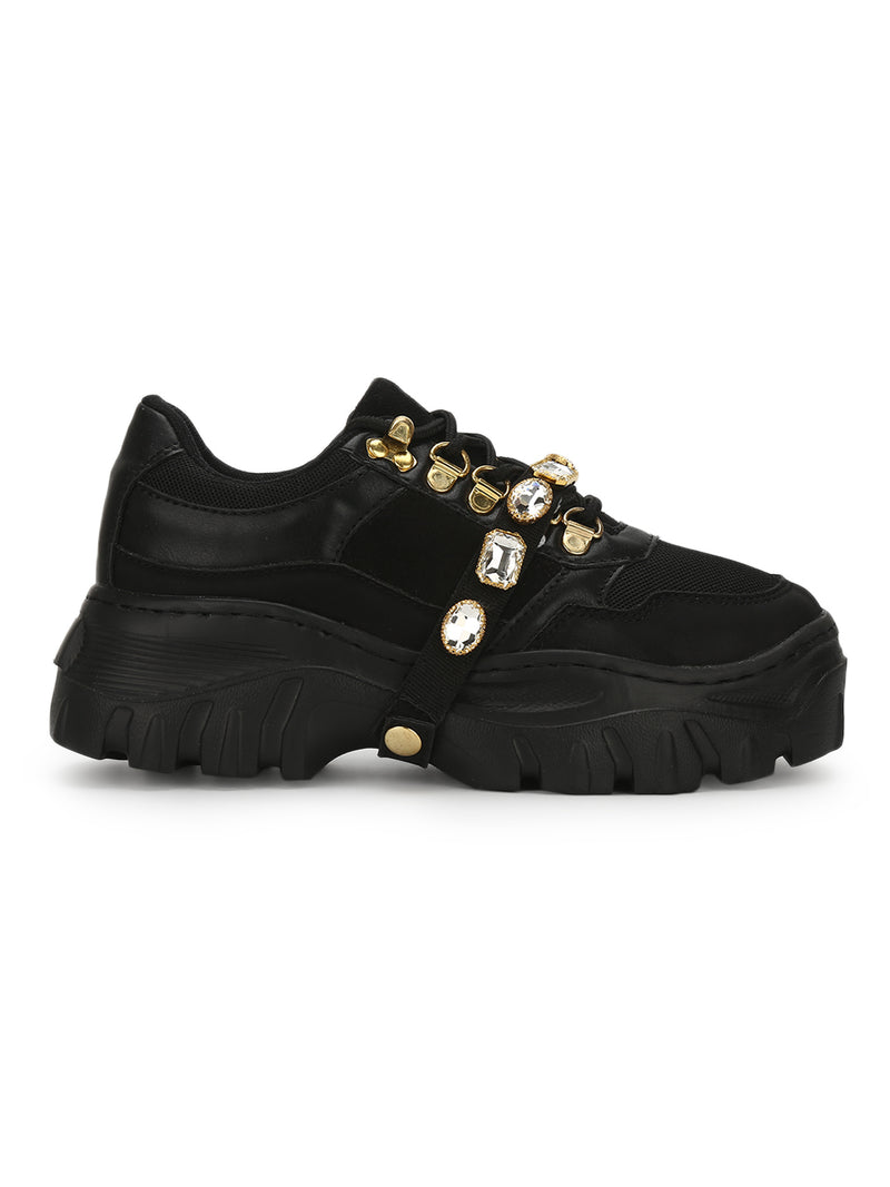 Black Nubuck Chunky Lace-up Sneakers