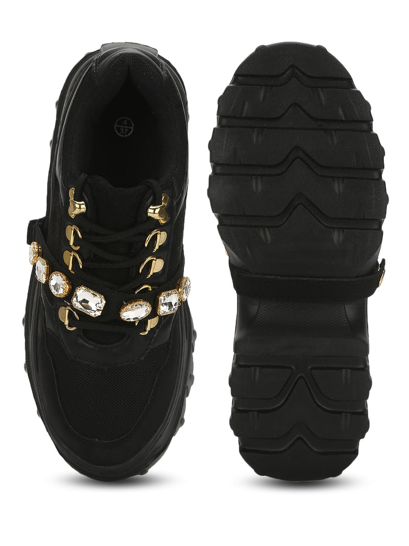 Black Nubuck Chunky Lace-up Sneakers