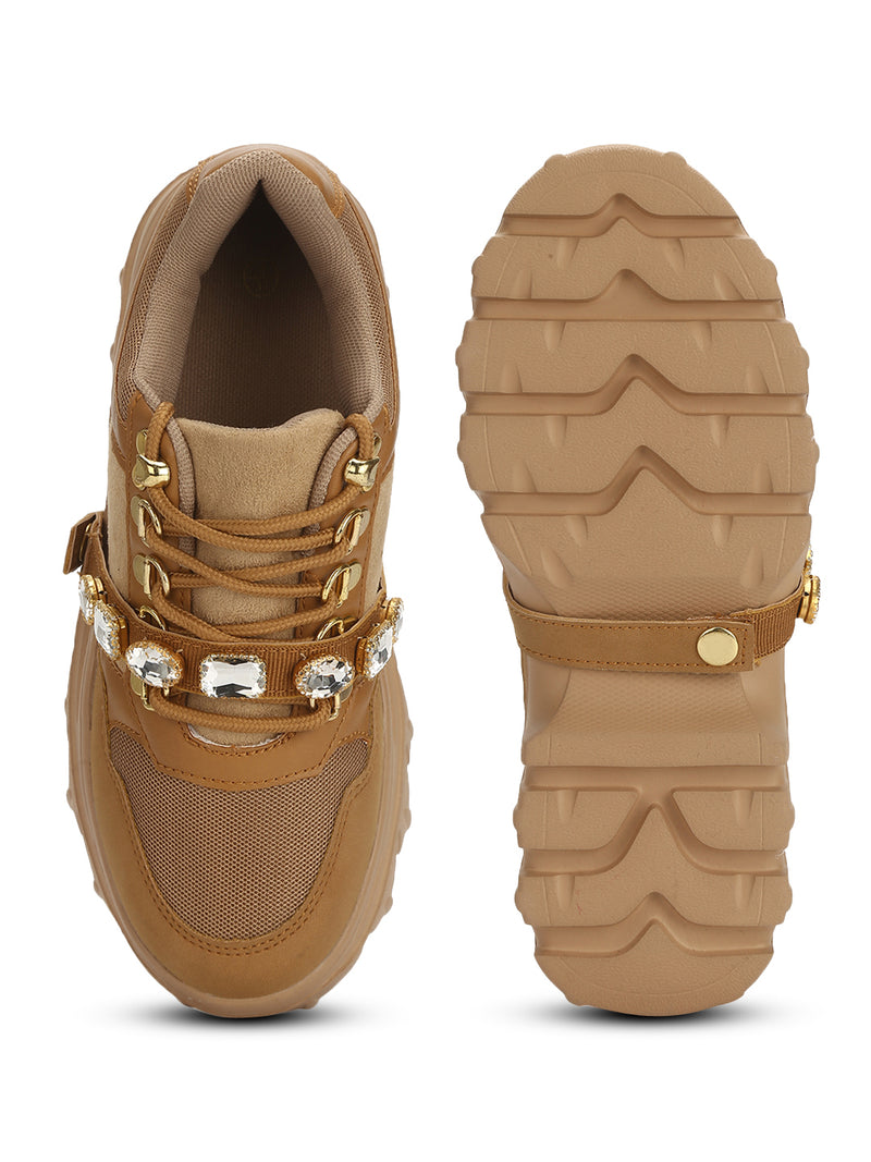 Sand Nubuck Chunky Lace-up Sneakers