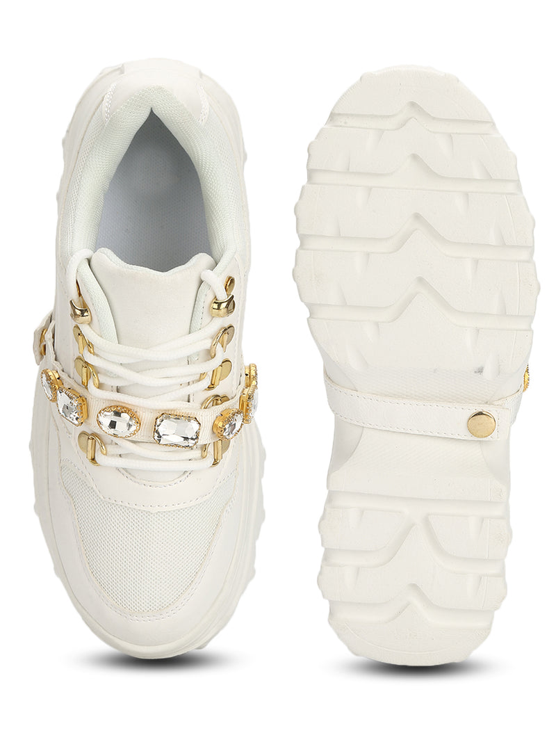 White Nubuck Chunky Lace-up Sneakers