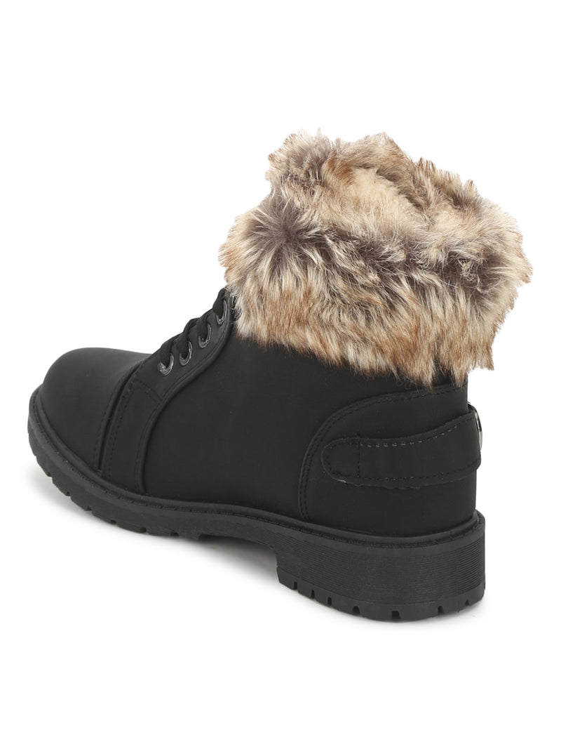 Black Nubuck Fur Ankle Boots