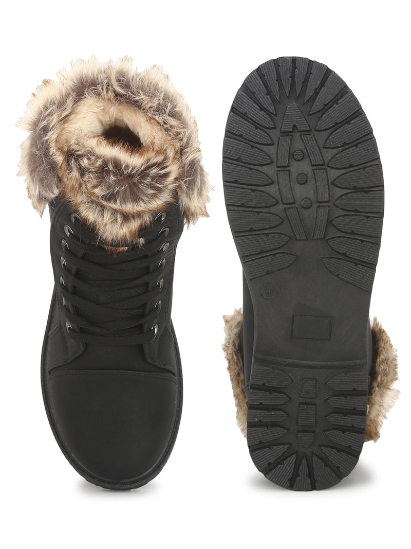Black Nubuck Fur Ankle Boots