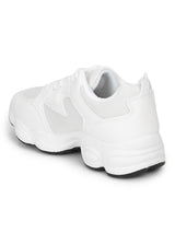 White Mesh PU Lace-Up Chunky Sneakers With Contrast Bubble Sole